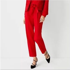 Ann Taylor Red Crop Belted Twill Pants